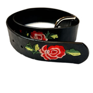 Floral Vegan Leather Belt Etc! Black, Embroidered, Cottage, Y2K, Western, Sz S
